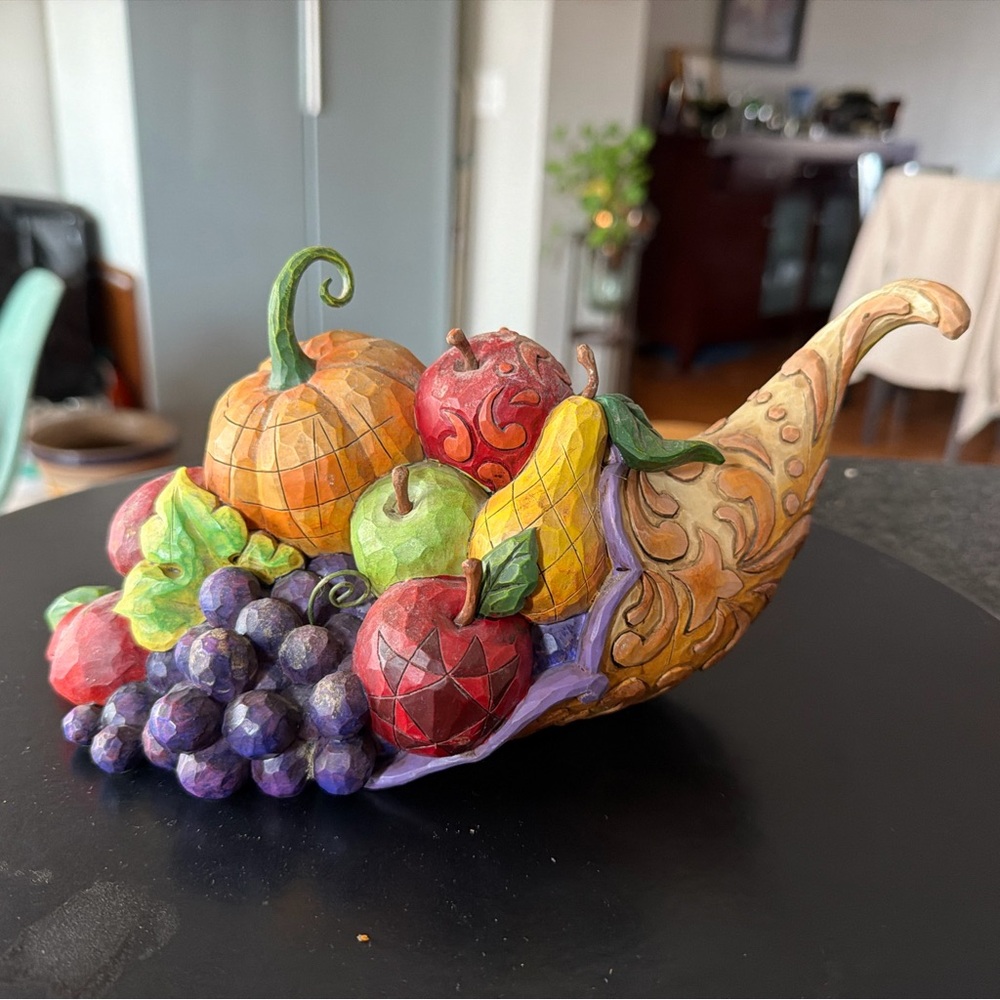 Jim Shore Multicolor Cornucopia Fruit Sculpture